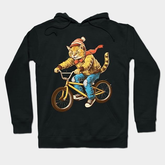 Cat Riding a Bike Hoodie by OscarVanHendrix